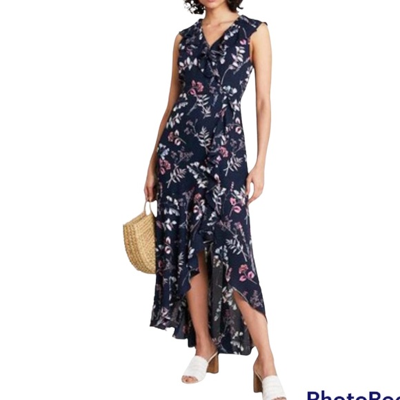 Banana Republic Dresses & Skirts - NWOT Banana Republic Maxi Dress Floral Print Chiffon 12P Ruffle Front